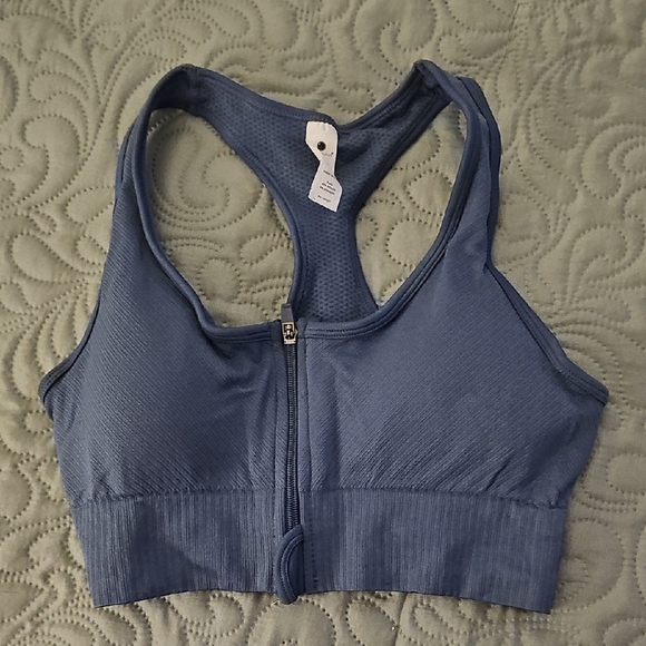 Yogalicious Women's Blue Front Zip Sports Bra - Picture 1 of 3